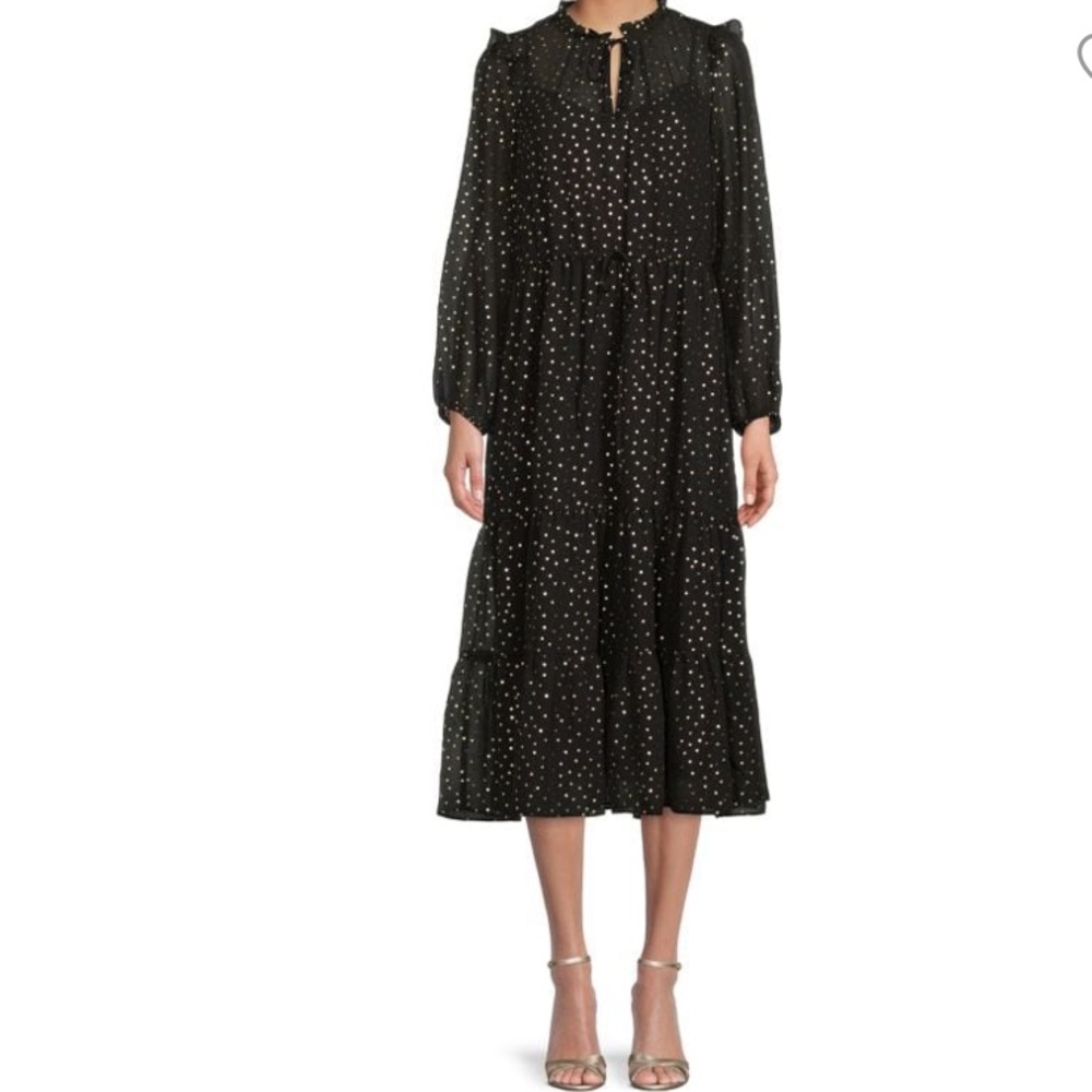 Julia Jordan L/S gold pocket dot black dress